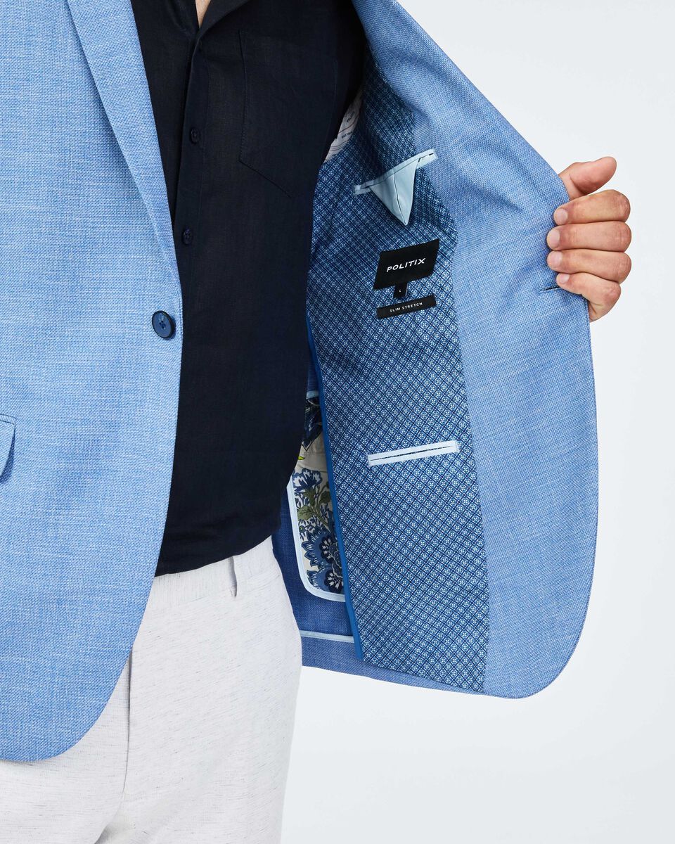 Slim Stretch Textured Tailored Blazer, Sky Blue, hi-res